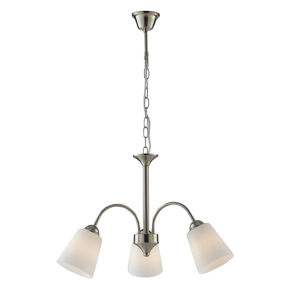 Lampadario a sospensione 1162 a tre luci in metallo e vetro soffiato
