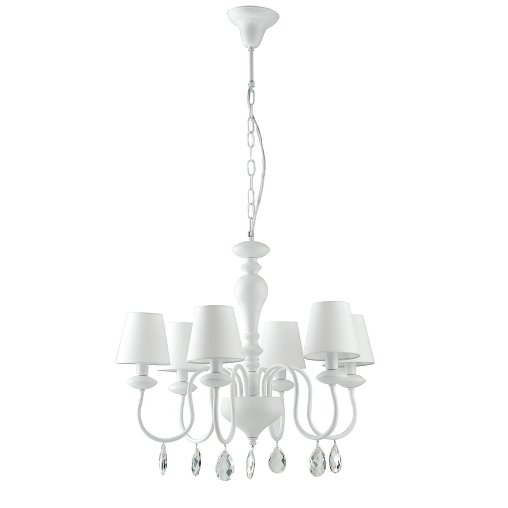 Lampadario a sospensione ARTHUR in metallo bianco e paralumi in tessuto