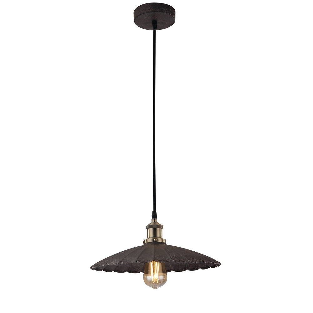 Lampadario a sospensione GREASE in metallo con portalampada brunito e diffusore ruggine (1XE27)