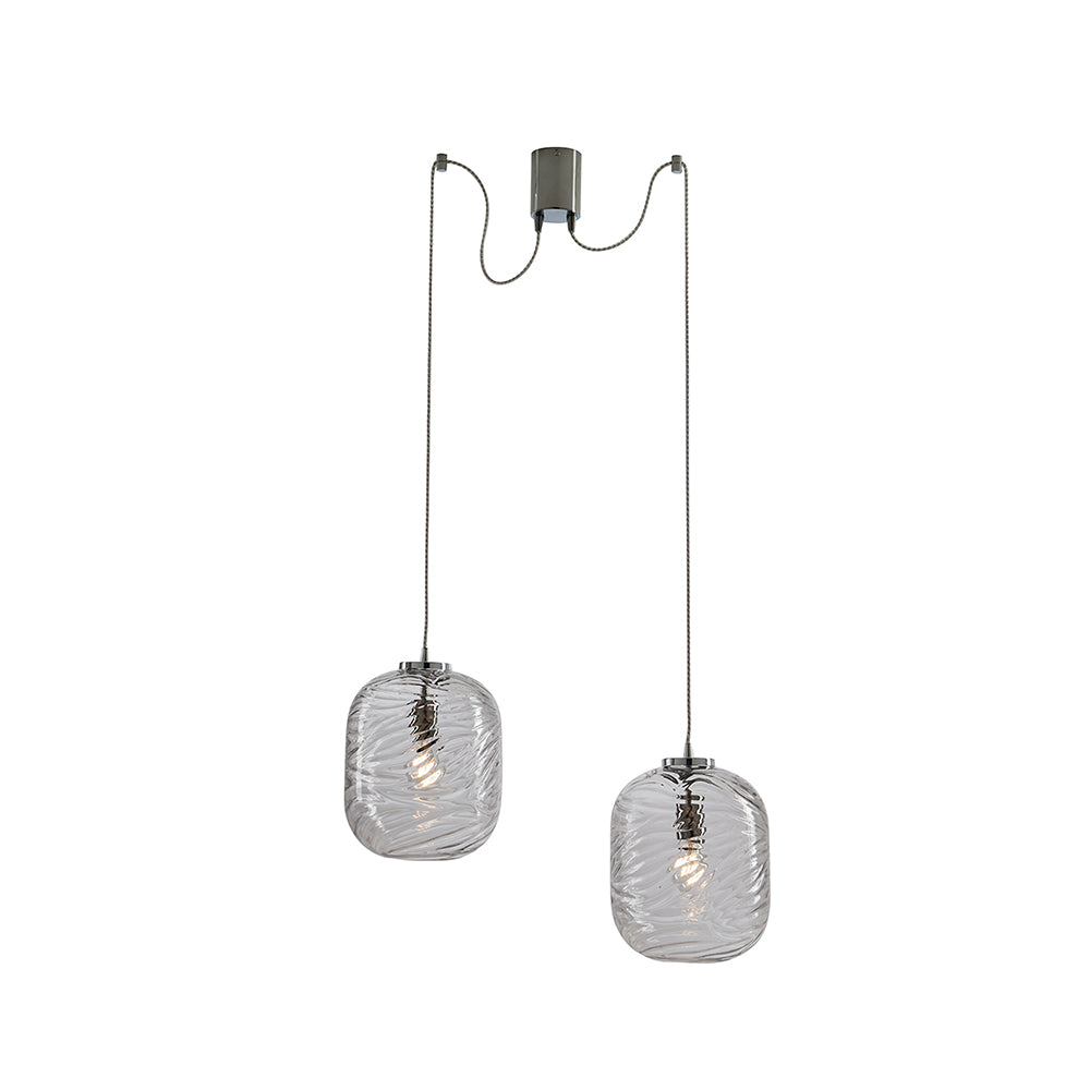 Suspension Nereide en verre à ondes concentriques et deux suspensions avec câble réglable (2xE27)