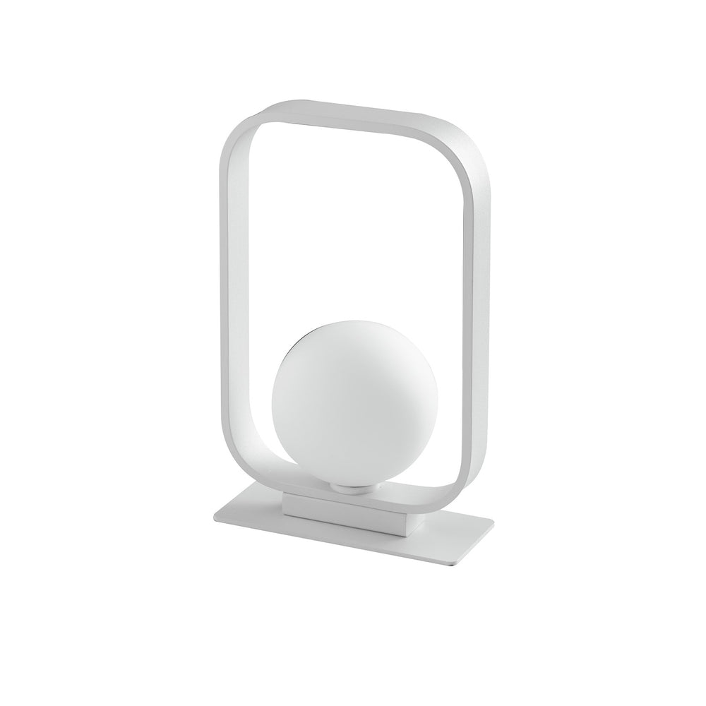 Lampada da tavolo Roxy con struttura in alluminio bianco goffrato e diffusore in vetro bianco satinato (1XG9)