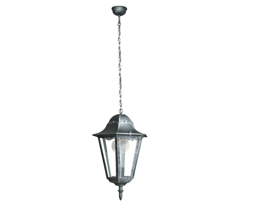 Lustre d'extérieur Firenze en aluminium moulé sous pression argent brossé noir avec diffuseur en verre transparent (1XE27)