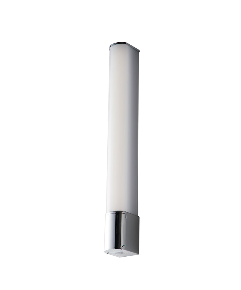 Applique LED Blaster 8W con struttura cromo e diffusore bianco con presa, luce naturale