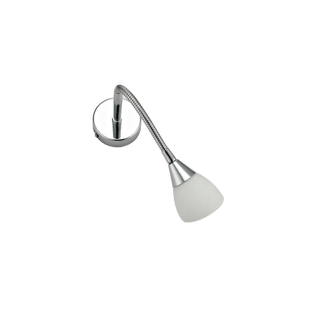 Applique flexible F1 en métal chromé avec diffuseur en verre blanc satiné (1xG9)