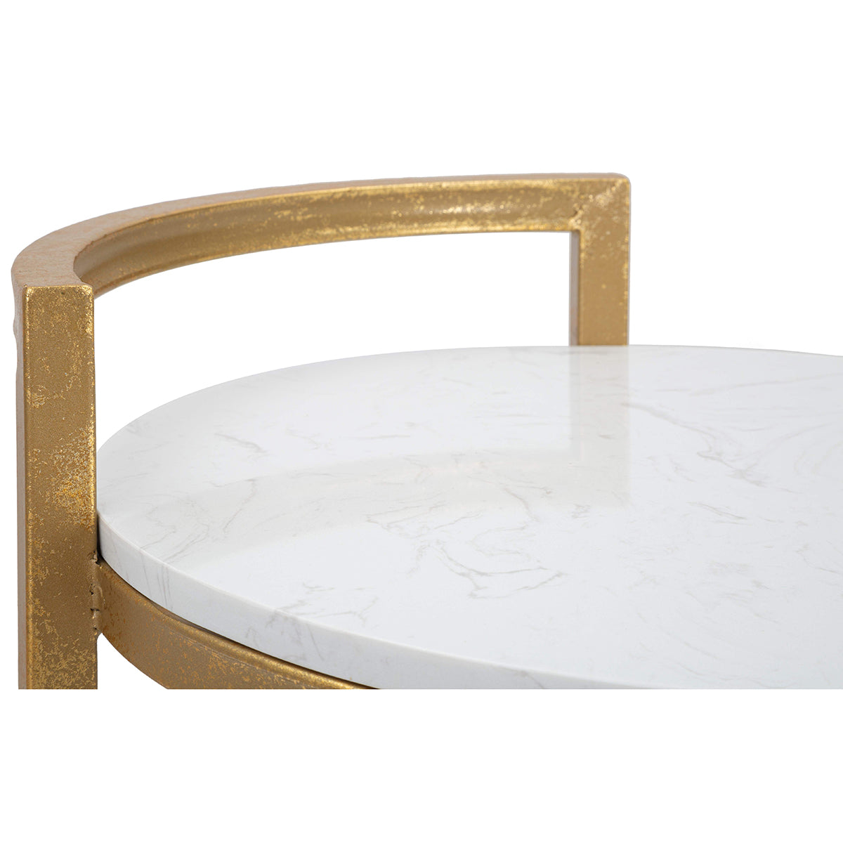 Tavolino RANMA rotondo in ferro dorato con piano in marmo