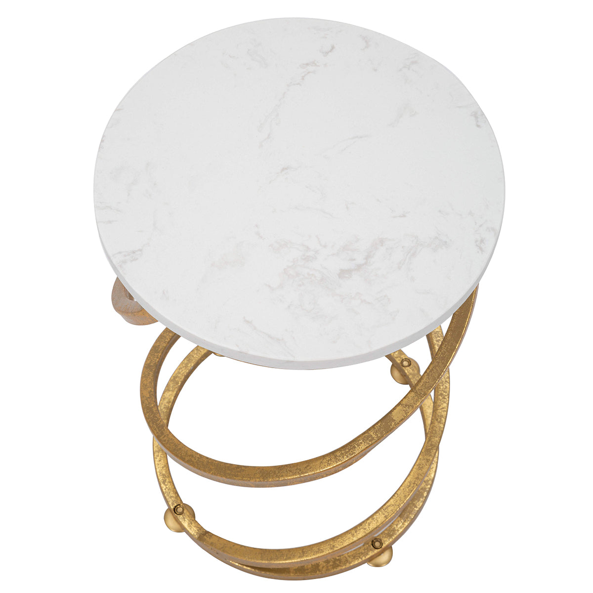 Table basse ronde LILO en fer doré avec plateau en marbre