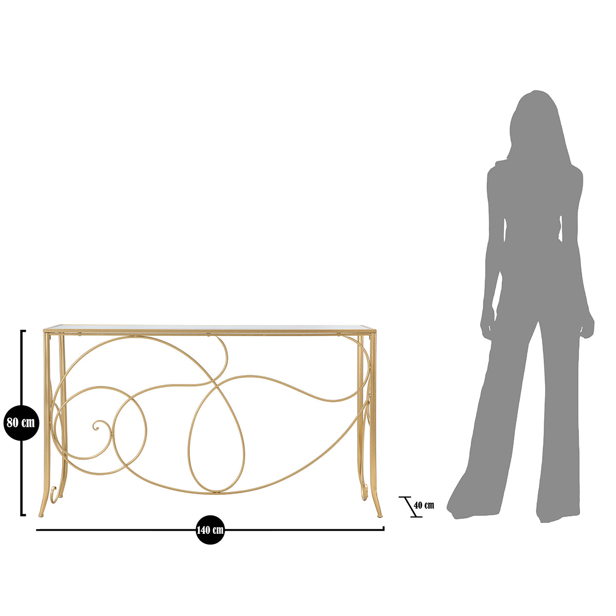 Consolle rettangolare SKETCH in ferro dorato con piano a specchio - FT-FeelThe