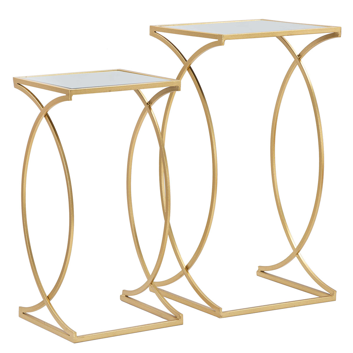 Lot de 2 tables basses carrées en fer BELLE avec plateau miroir