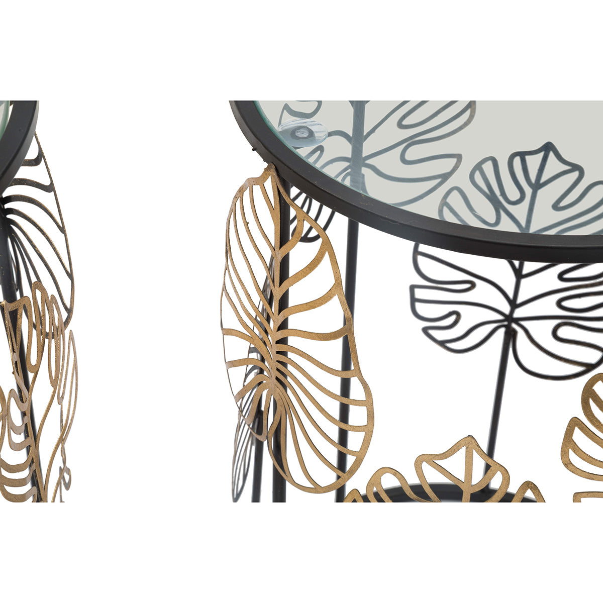 Ensemble de 2 tables basses MIHARO aux décorations minimales en forme de feuilles