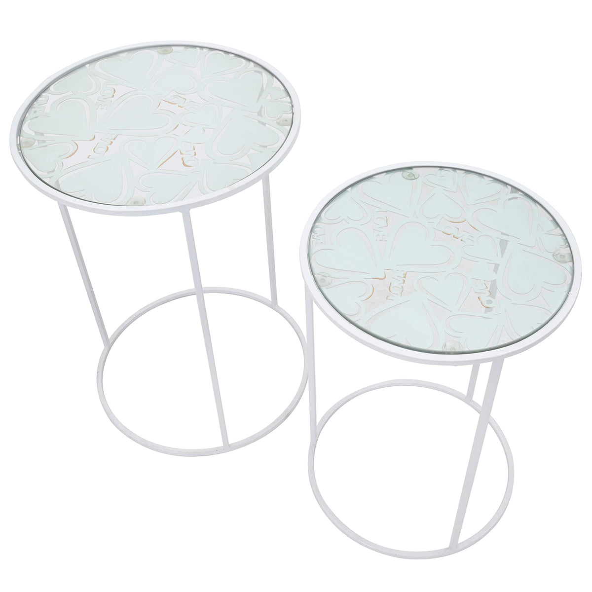 Set of 2 SERCE round iron and glass tables