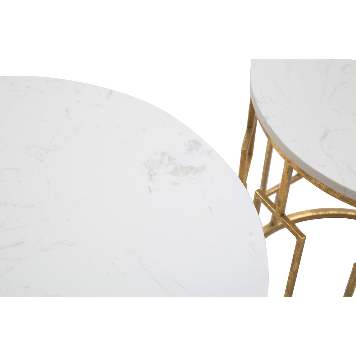 Suite de 2 tables basses rondes JUDE en fer et marbre blanc