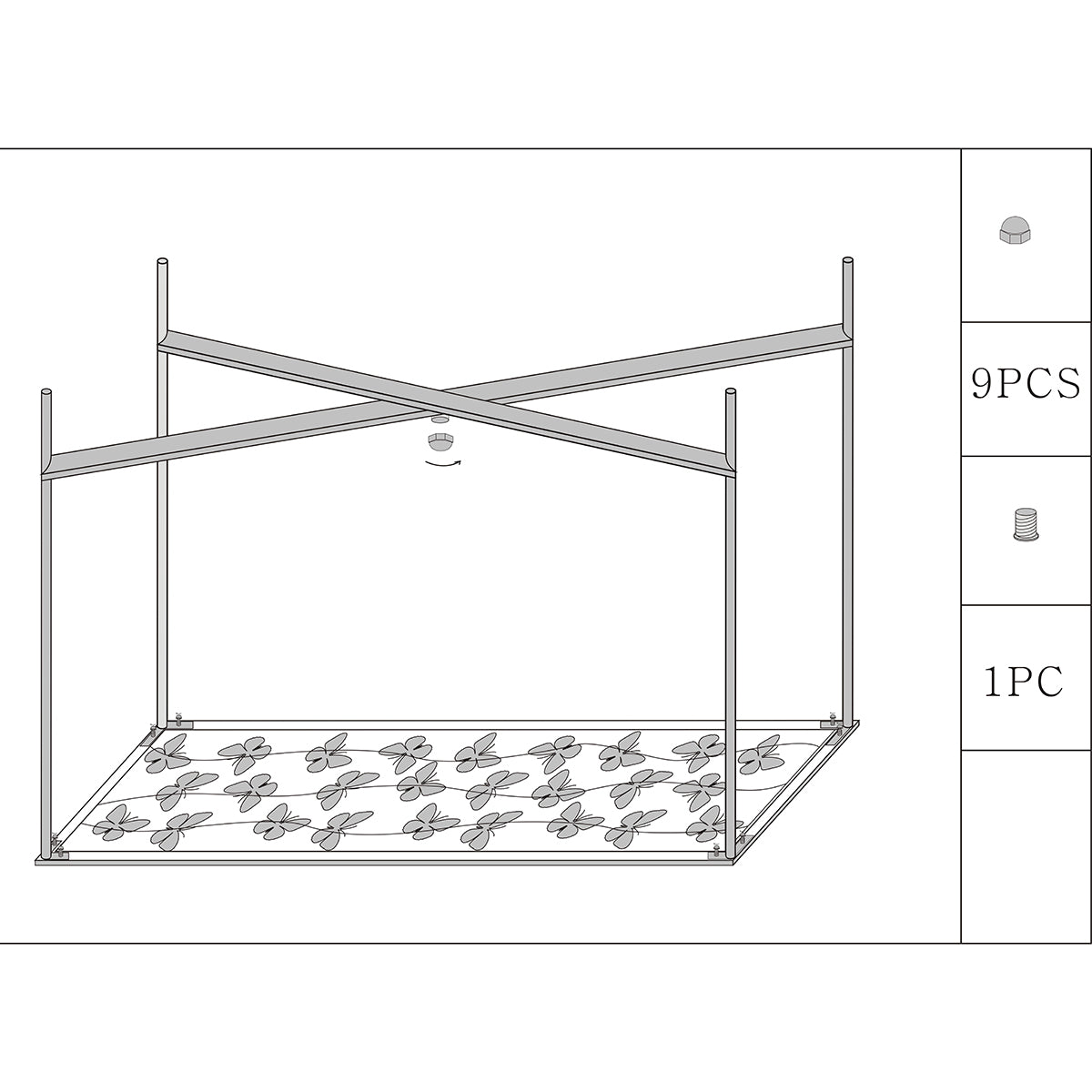 Consola rectangular de hierro BORBOLETA con tapa de cristal