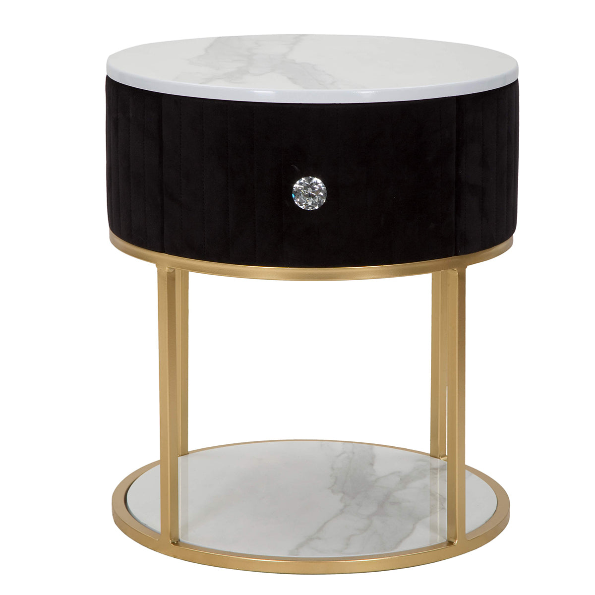 Table de chevet ronde CORMAC avec tiroir en fer et effet marbre