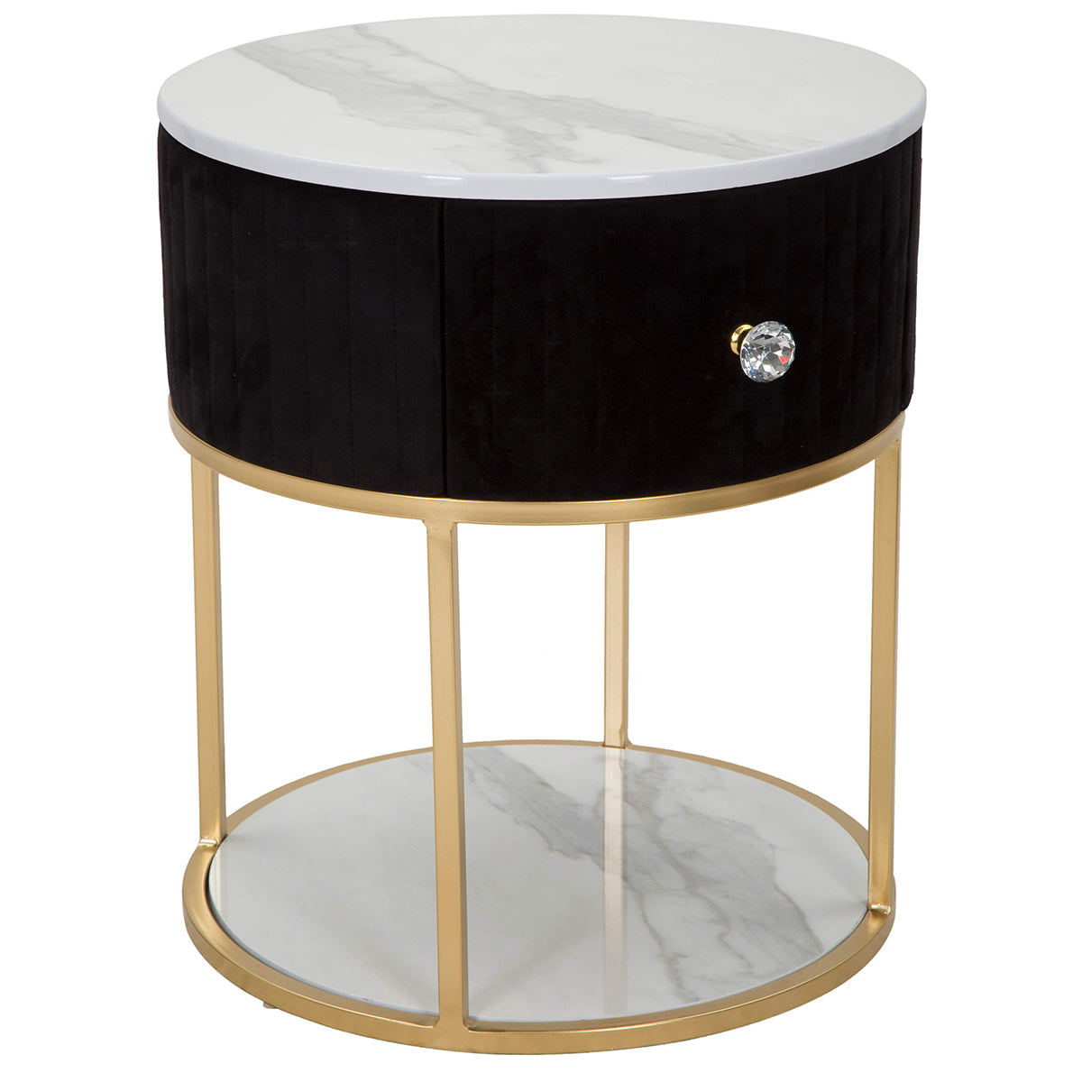 Table de chevet ronde CORMAC avec tiroir en fer et effet marbre