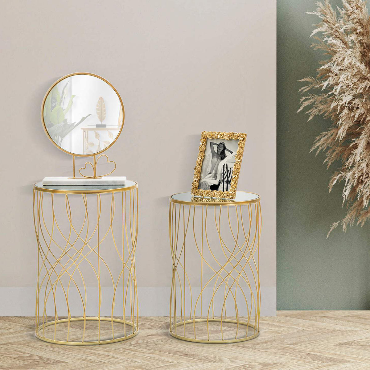 Set of 2 ELINOR round tables with mirror