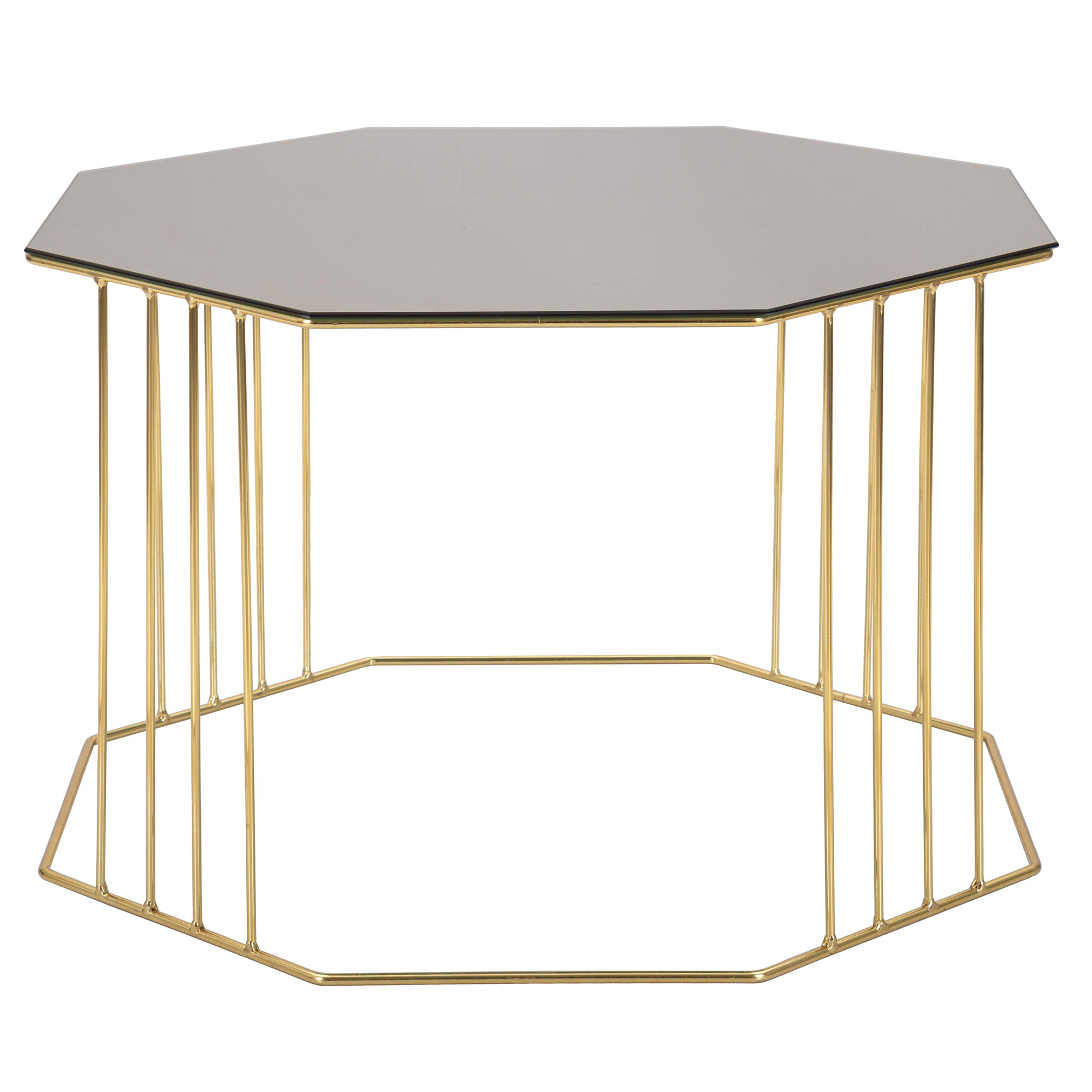 LIAM octagonal coffee table in iron and smoked glass