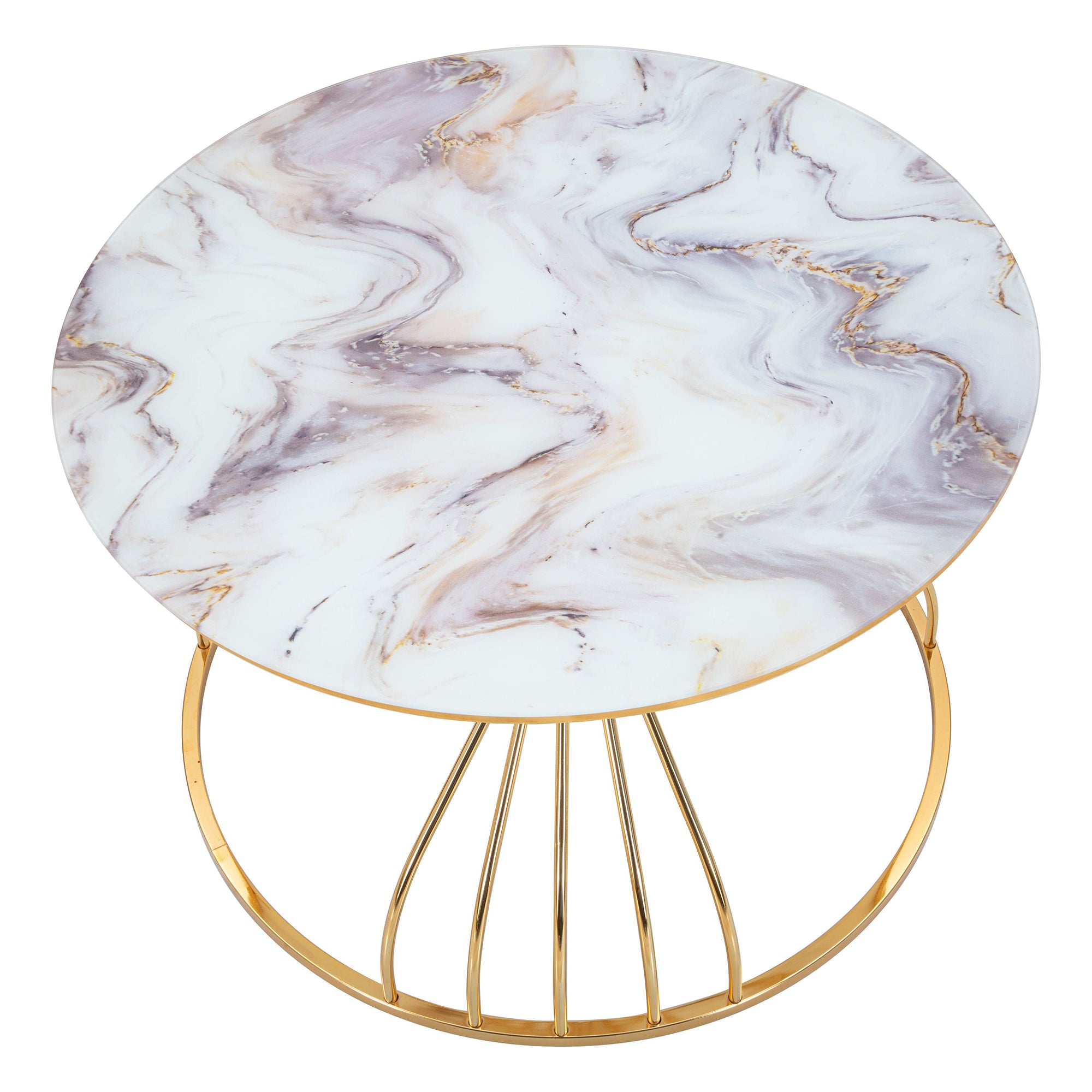 Tavolino rotondo EMMA in metallo e vetro effetto marmo