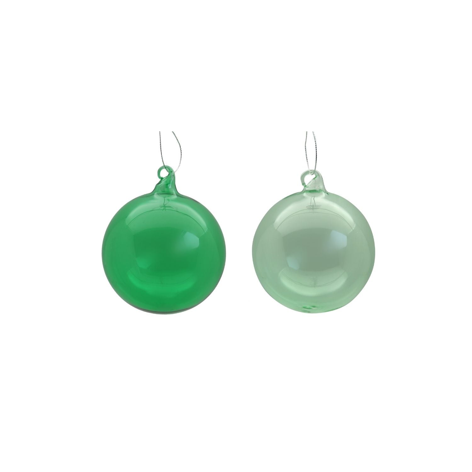 Set of 6 double-tone colored glass spheres 10 cm.