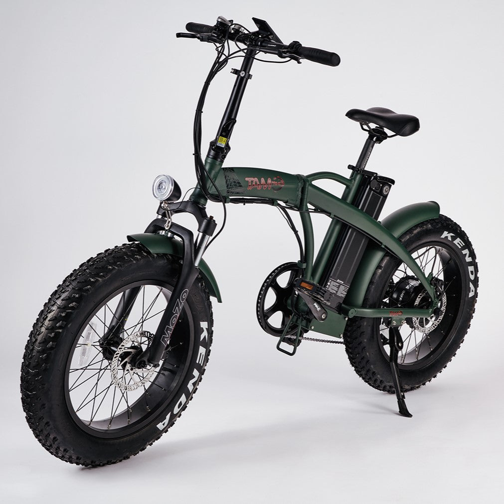 Bicicletta Elettrica Pedelec 500W, 48V verde militare con logo rosso