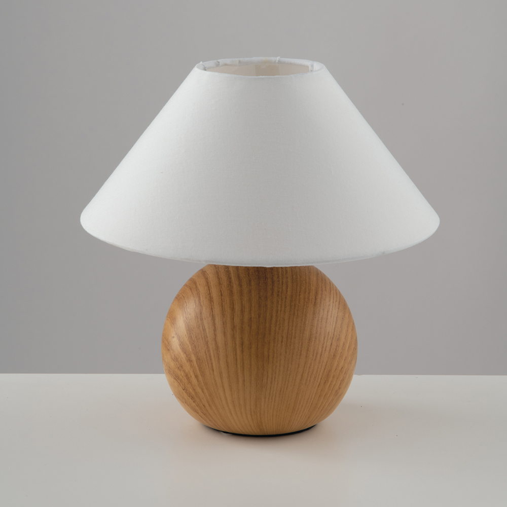 Lampe de table PINO en céramique effet bois naturel et abat-jour en tissu