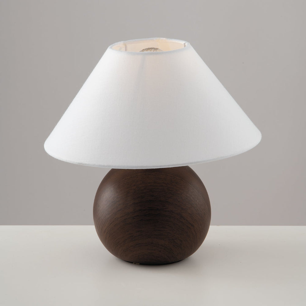 Lampe à poser PINO en céramique effet bois foncé et abat-jour en tissu