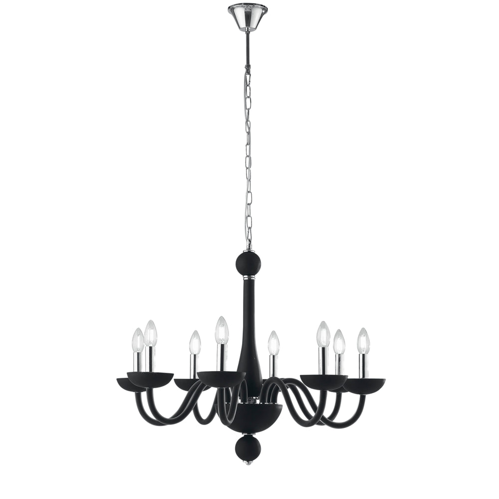 Lustre Alfière en verre soufflé blanc satiné ou noir et finitions chromées (8xE14)