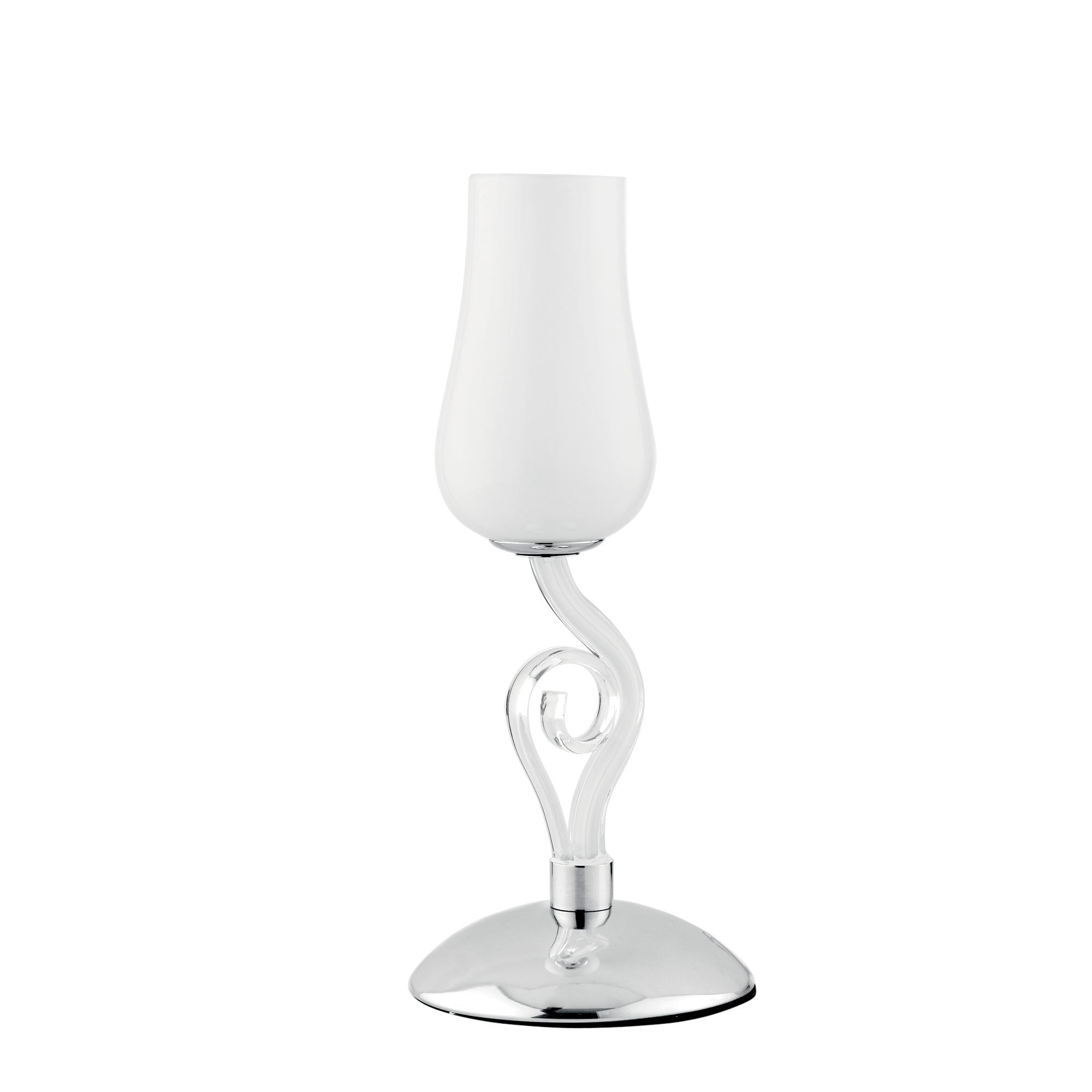 Lampe de table ANGEL en verre soufflé blanc et détails chromés