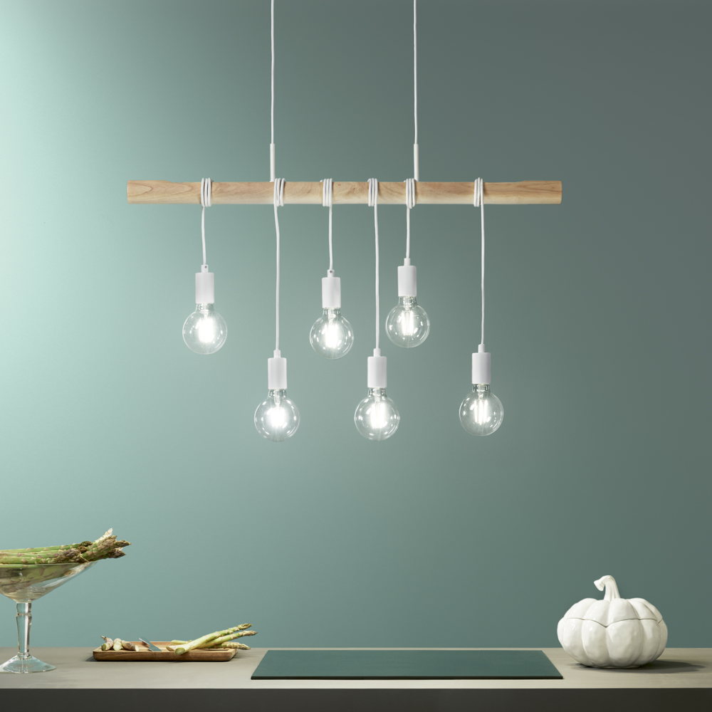 Lampadario a sospensione ARIZONA in legno naturale, 6 luci