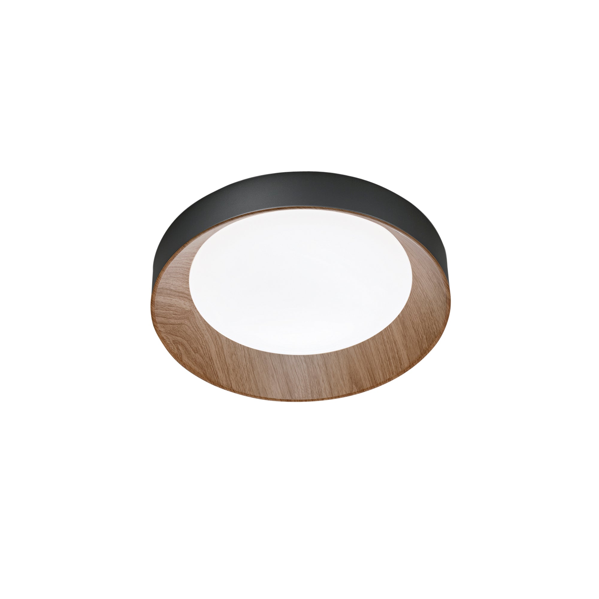 ARKA ceiling lamp in black or white metal, with wood effect interior