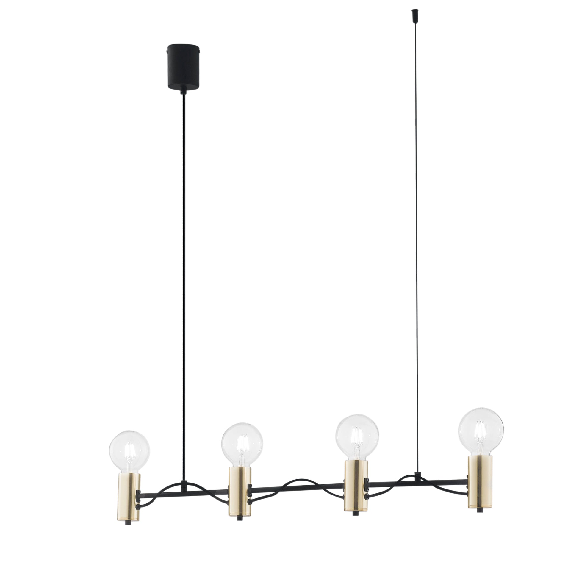 Lampadario a soffitto Axon vintage sospensione con 5 porta lampade oro e  cavo in tessuto nero