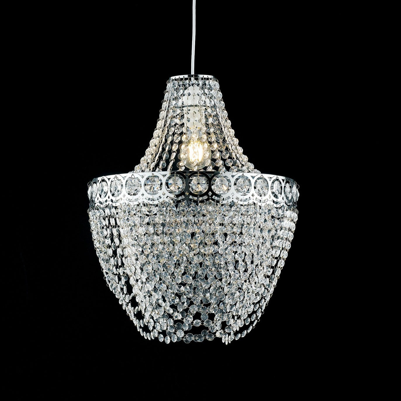 BOLERO suspension structure with crystal-like pendants with E27 connection