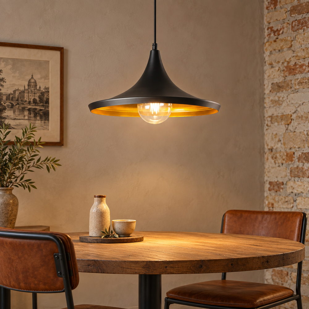 Lampada a sospensione BROADWAY nera e oro Ø35 cm