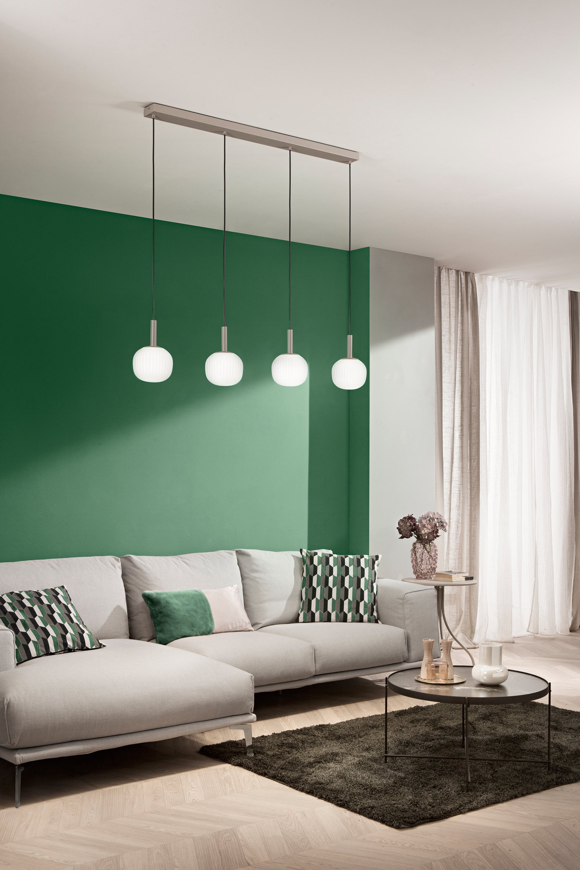 Sospensione e lume ERIS in metallo marrone sabbia e vetro bianco latte | FT Feel The