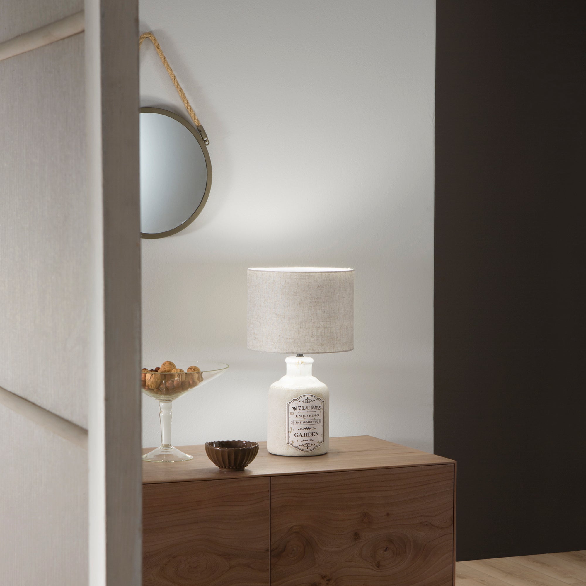 Lumetto FACTORY in ceramica con paralume in tessuto - FT-FeelThe