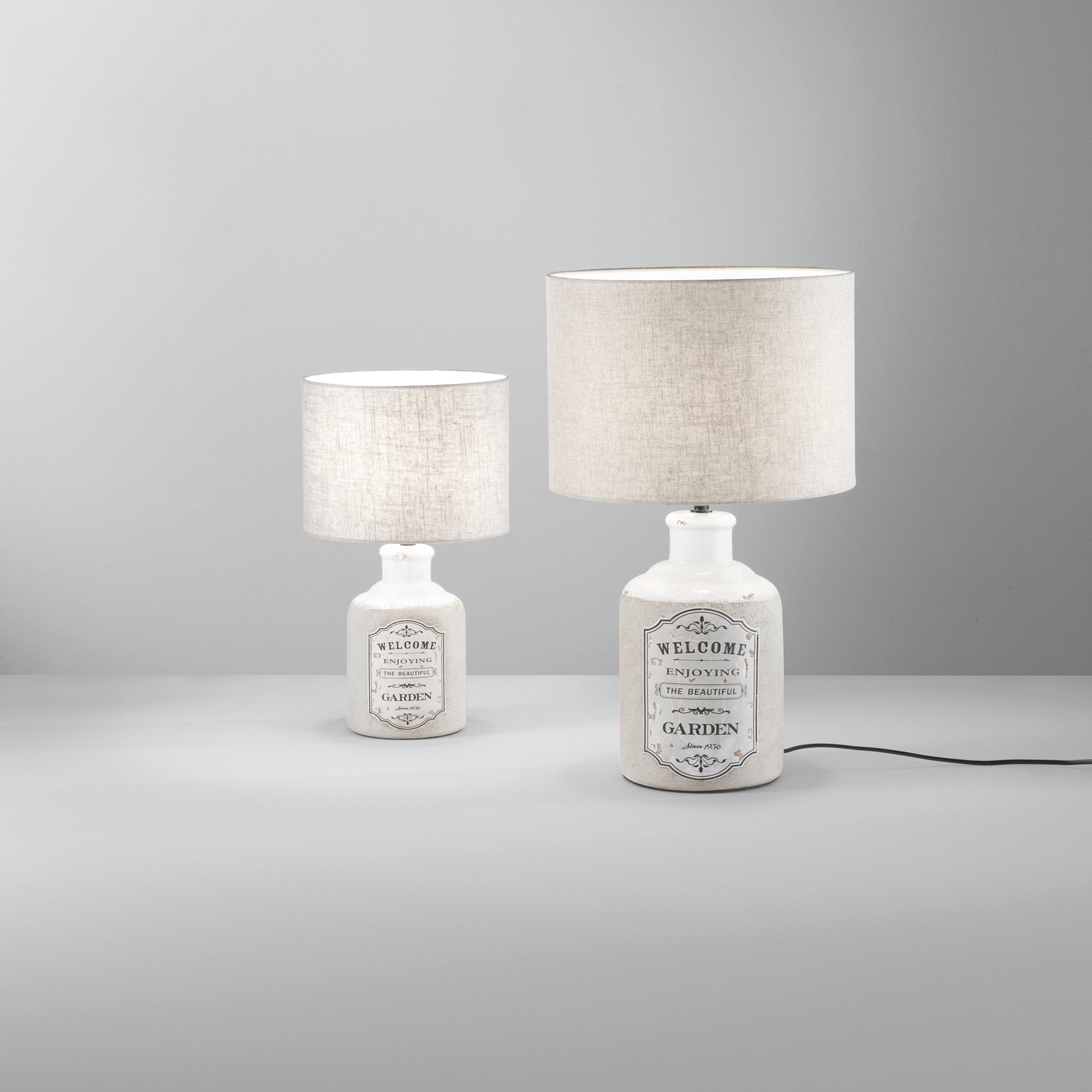 Lumetto FACTORY in ceramica con paralume in tessuto - FT-FeelThe