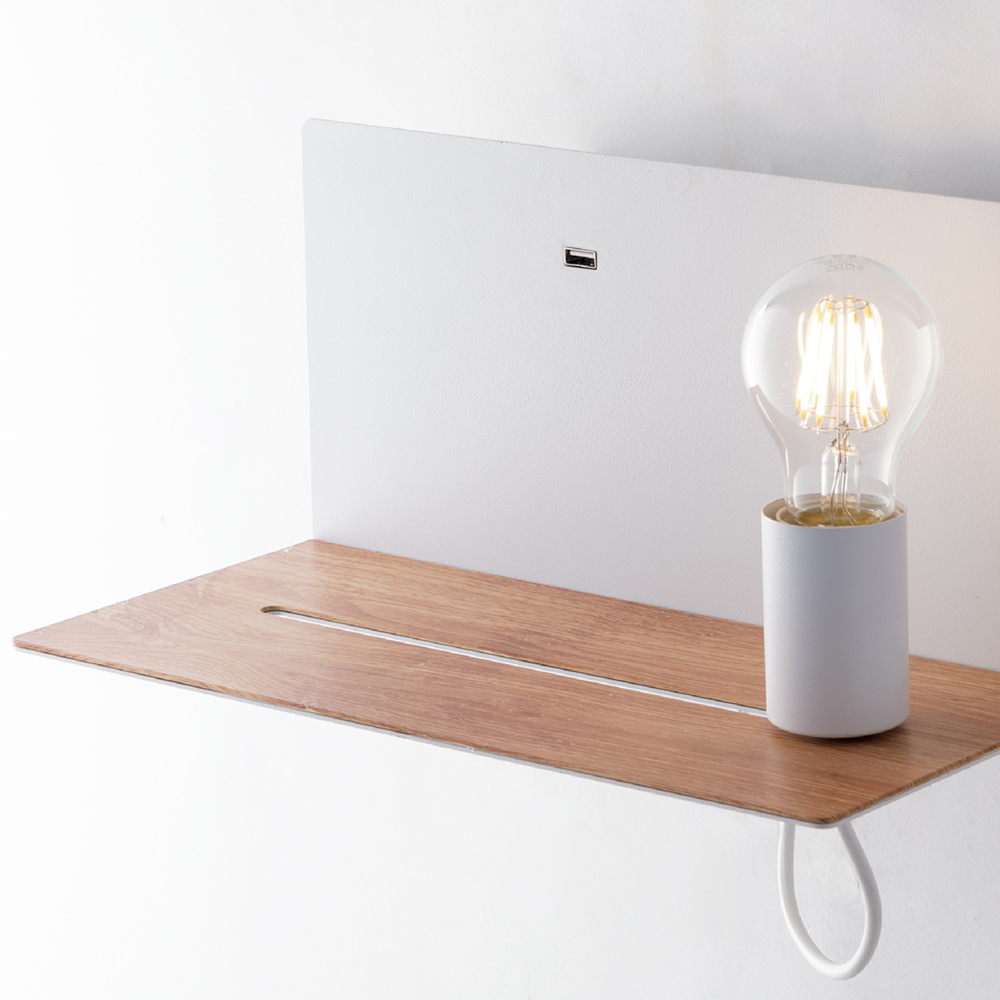 FLASH wall lamp with shelf and USB socket