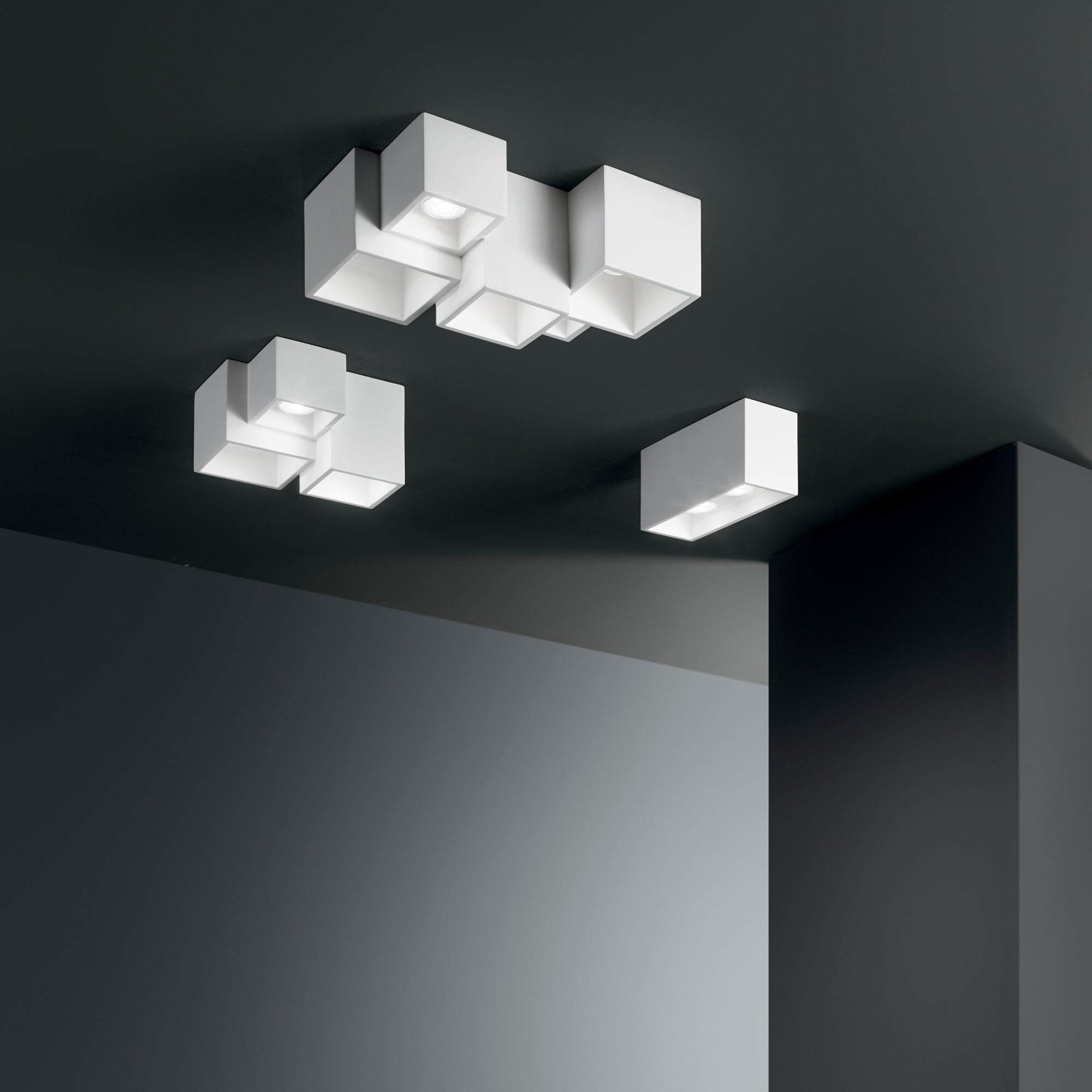 Plafoniera FOSTER in gesso bianco verniciabile punti luce multipli - FT-FeelThe