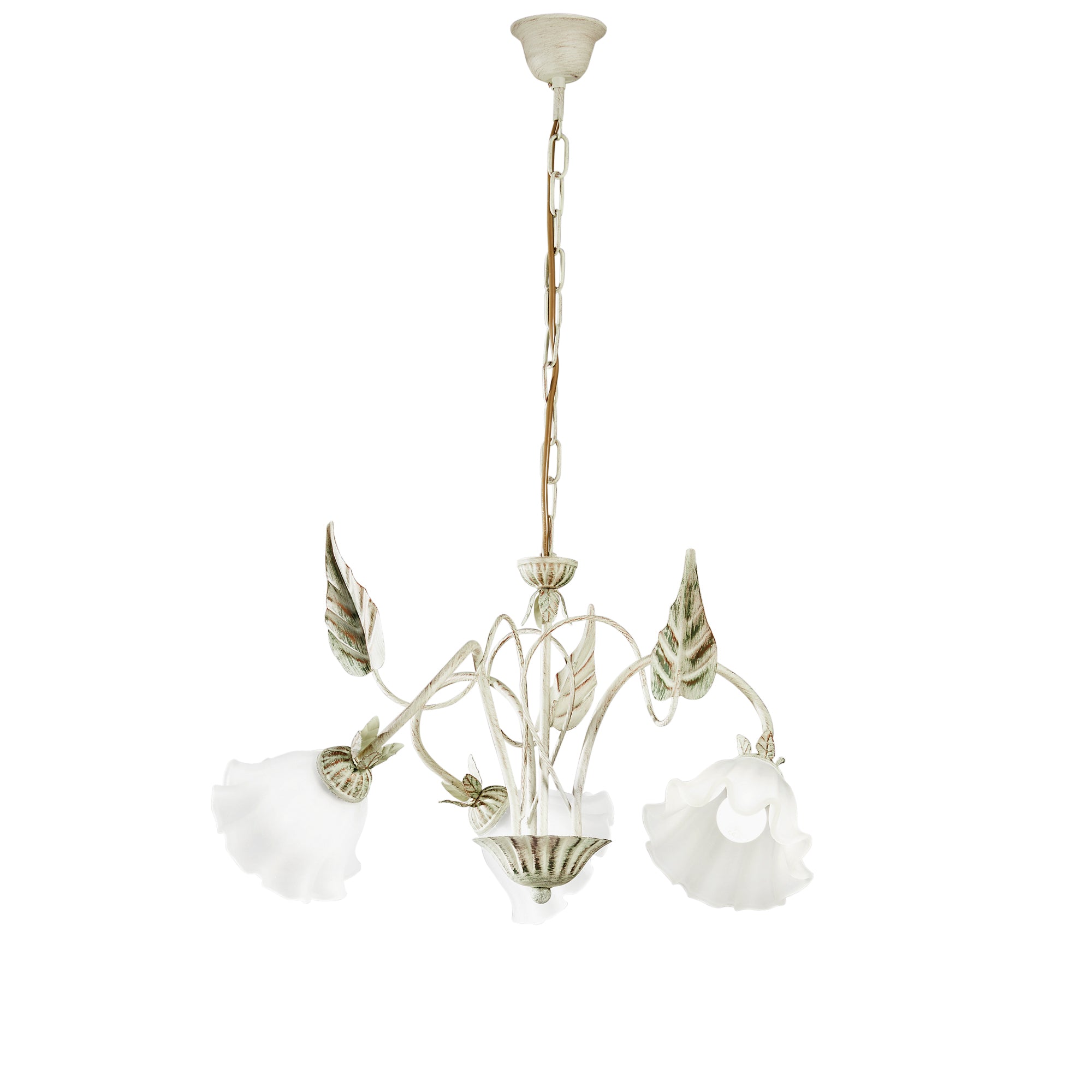 ISOTTA chandelier in ivory metal and three white glass diffusers