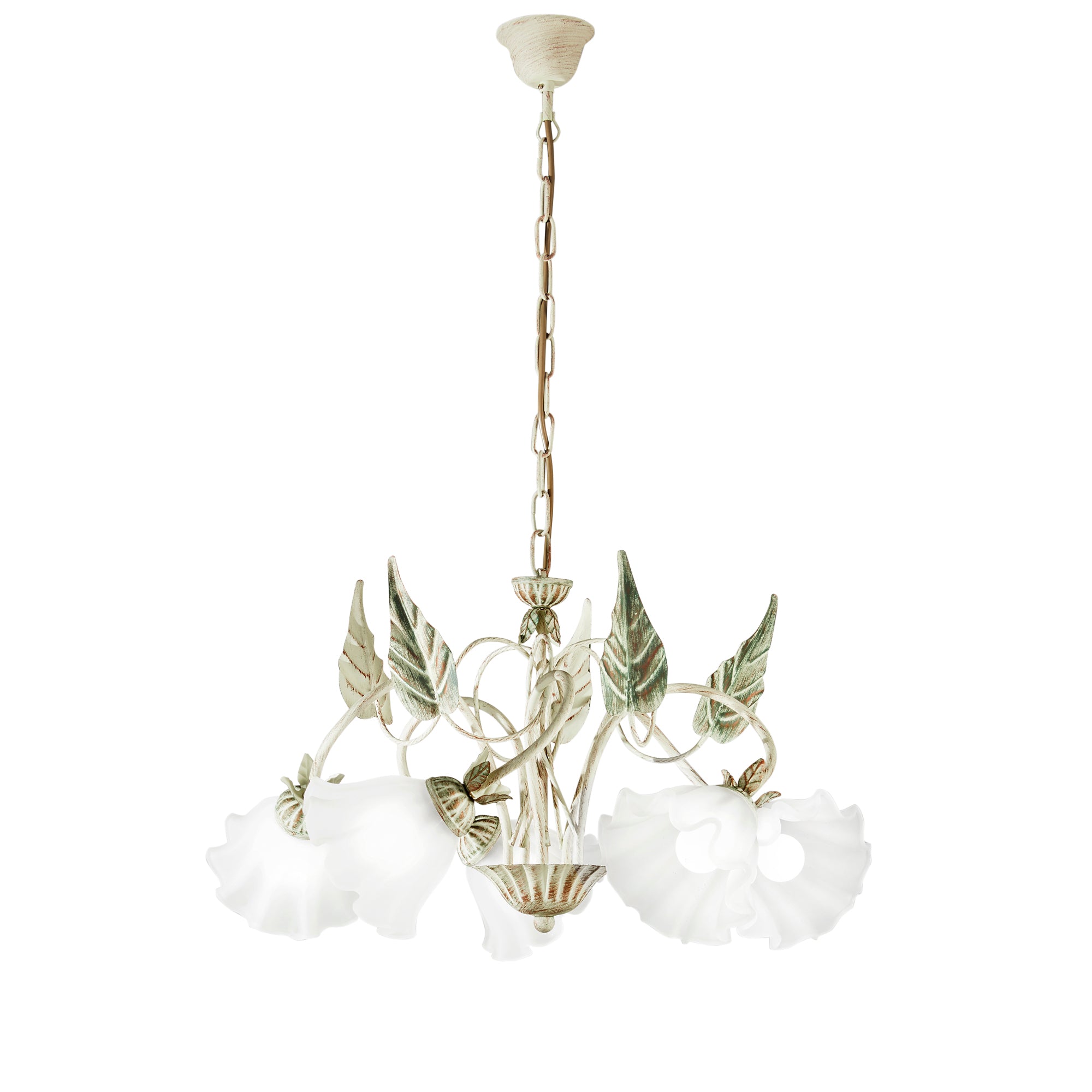 ISOTTA chandelier in ivory metal and five white glass diffusers