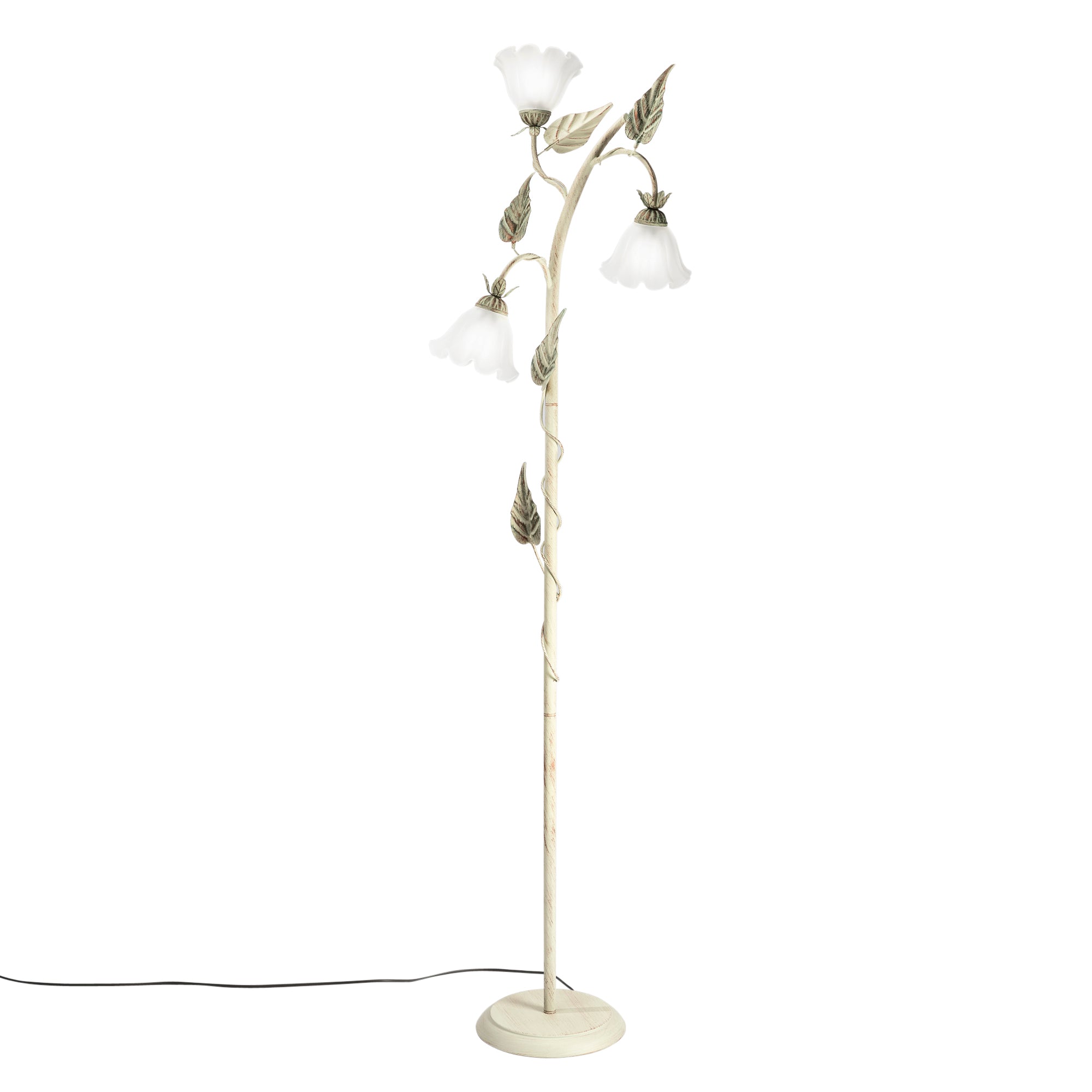 Lampadaire ISOTTA en métal ivoire et trois diffuseurs en verre blanc 172 cm.