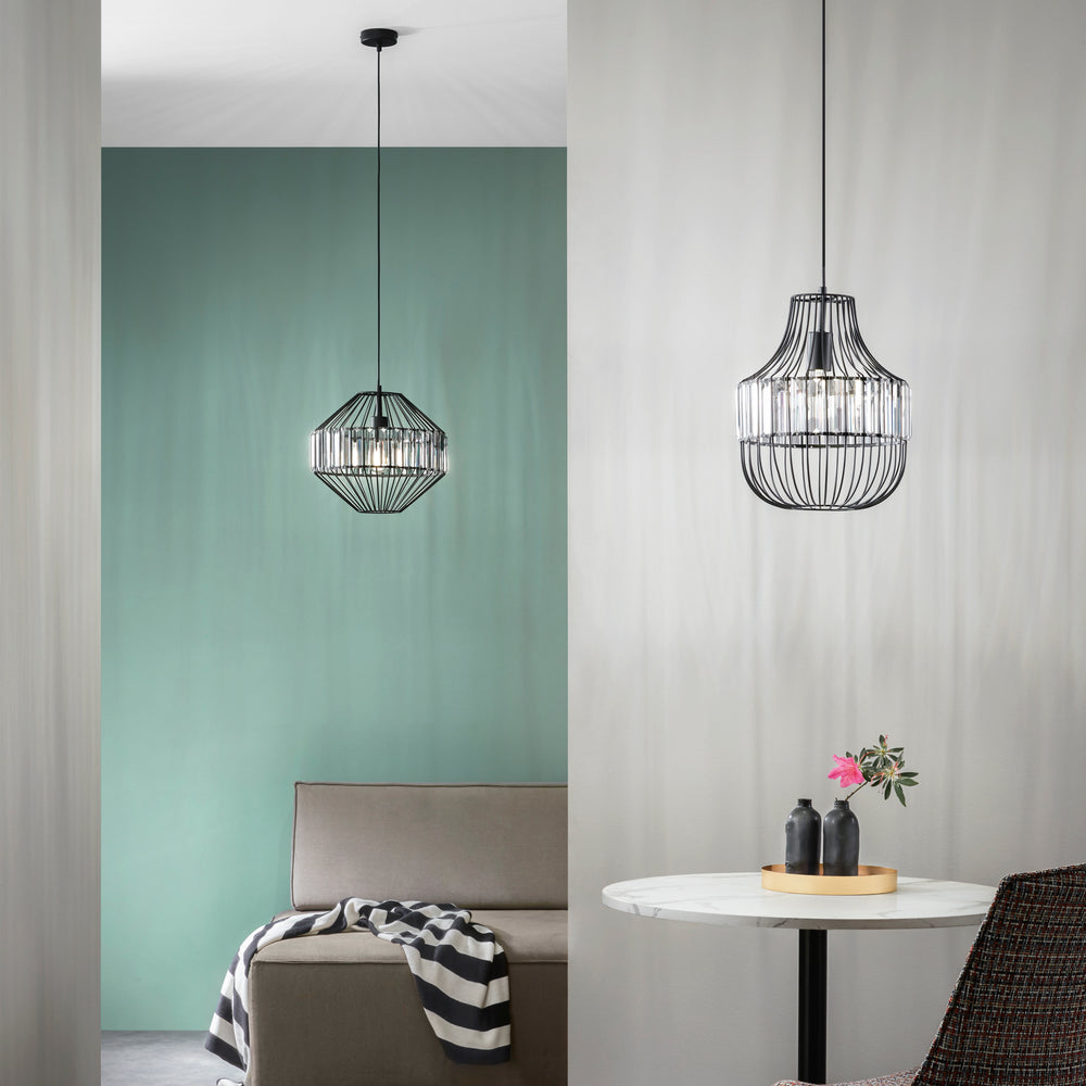 Lampadario a sospensione OPIUM nero in metallo e vetro 30 cm