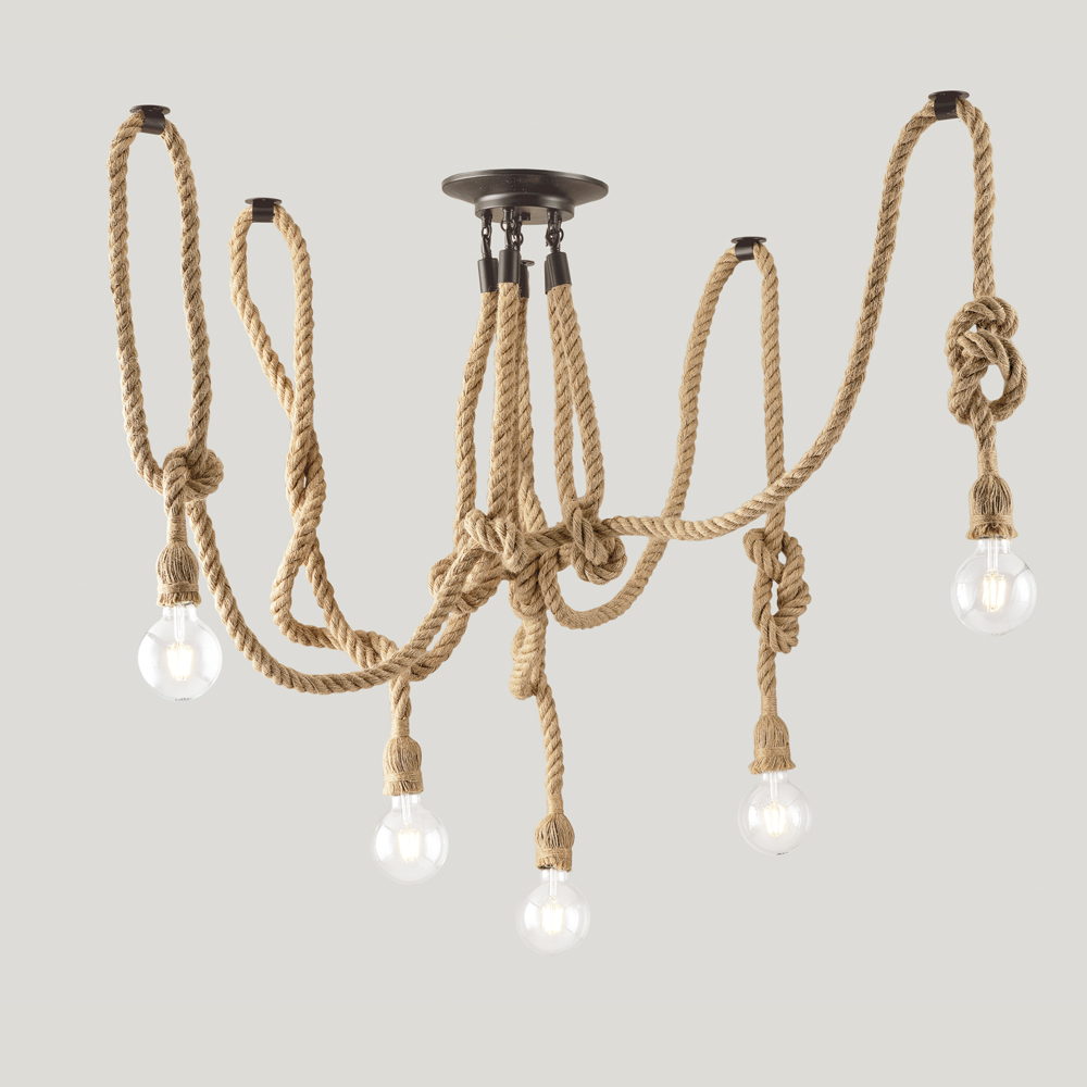 ROPE ceiling lamp in metal and hemp