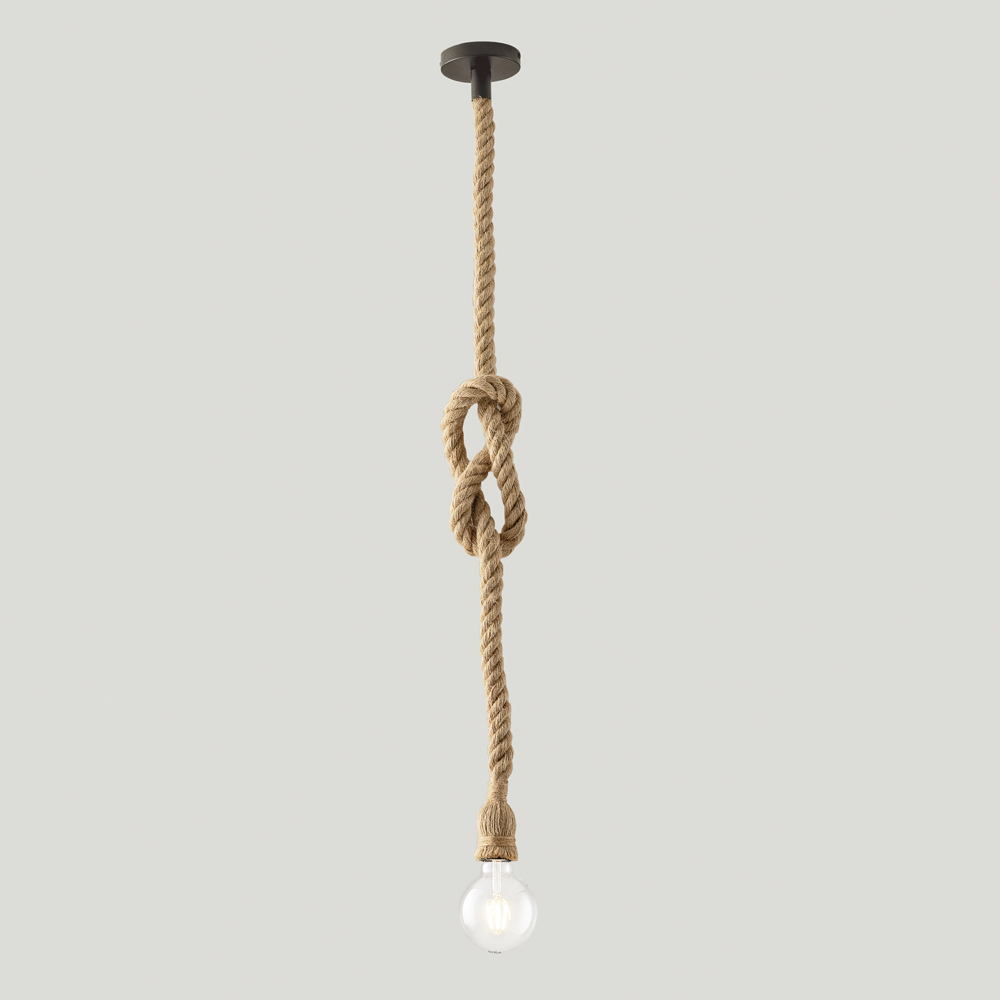Lampadario a sospensione ROPE in metallo e canapa, 1 o 2 luci