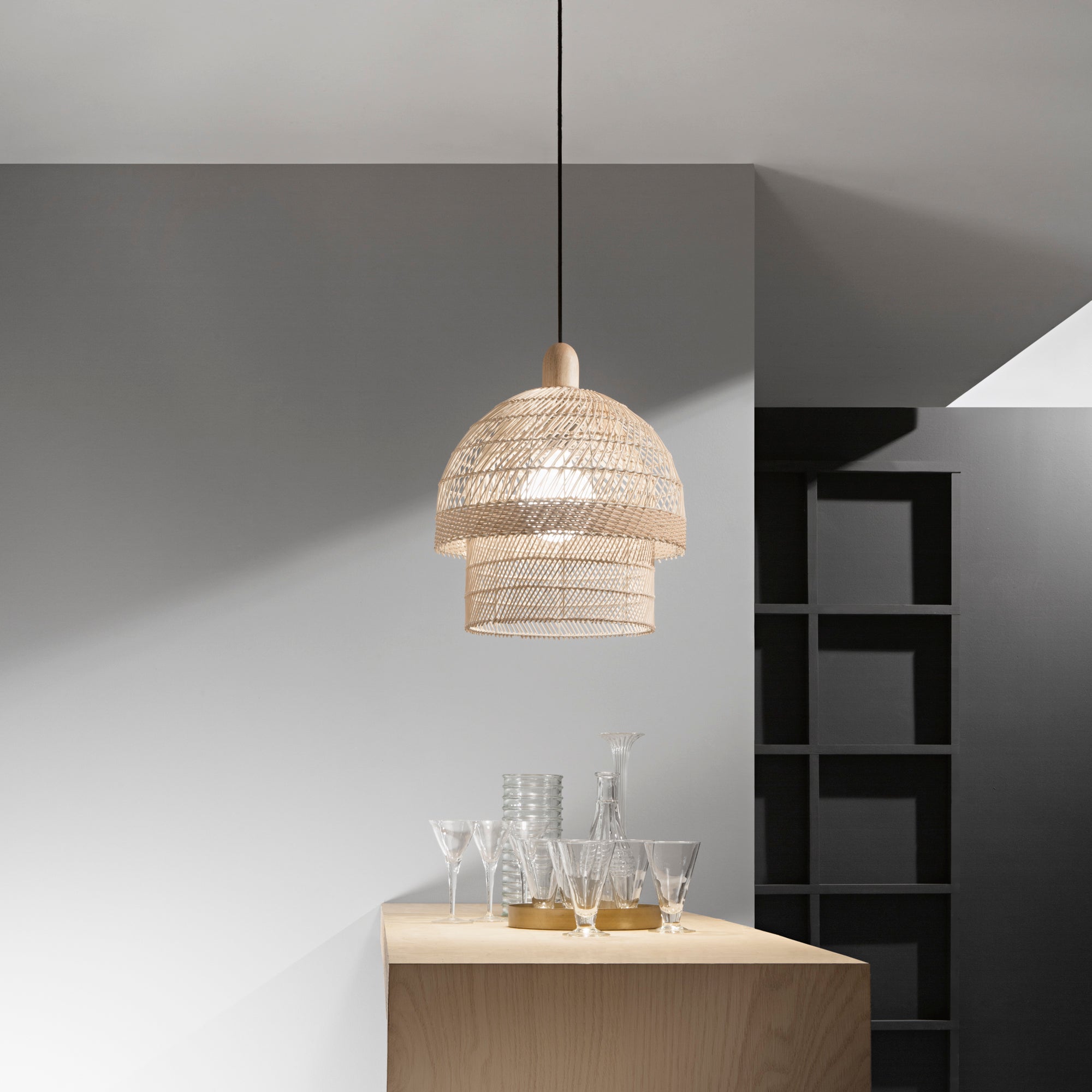 SIBILLA suspension with double rattan lampshade with E27 connection