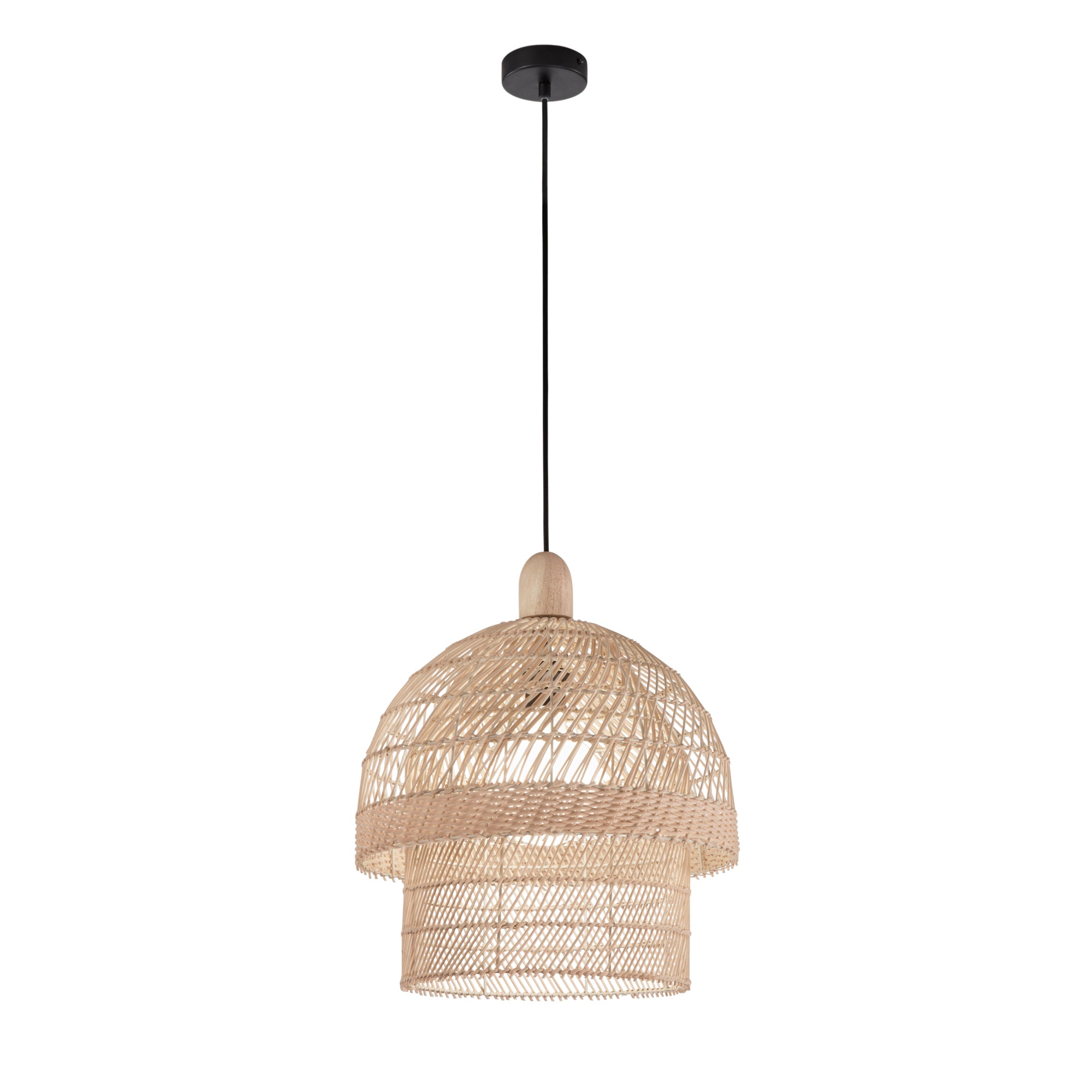 SIBILLA suspension with double rattan lampshade with E27 connection