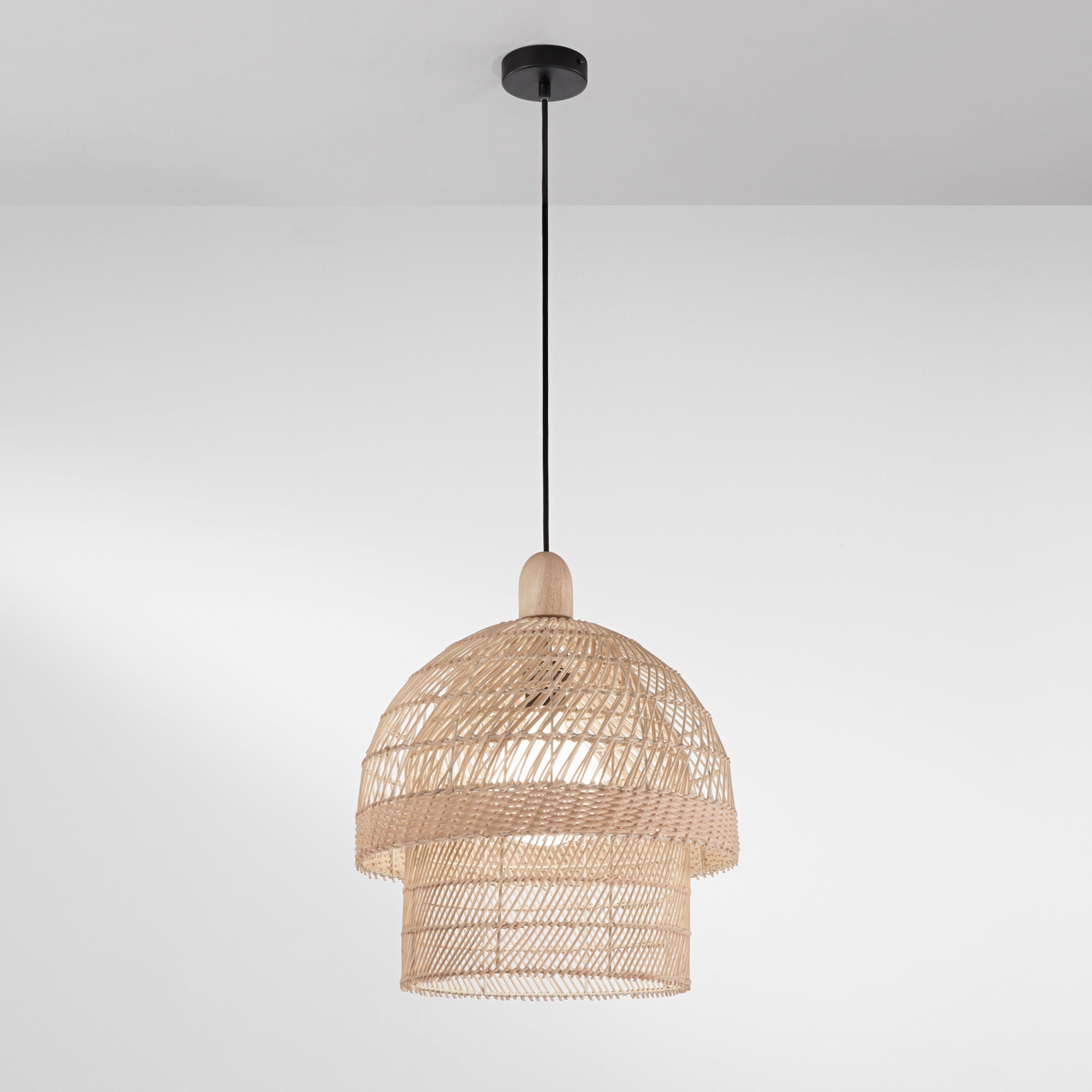Sospensione SIBILLA con doppio paralume in rattan con attacco E27