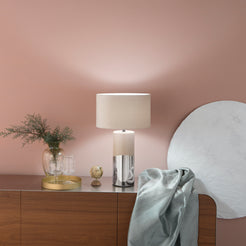 Lampada da tavolo TATAKA in ceramica con paralume in tessuto 55 cm. - FT-FeelThe