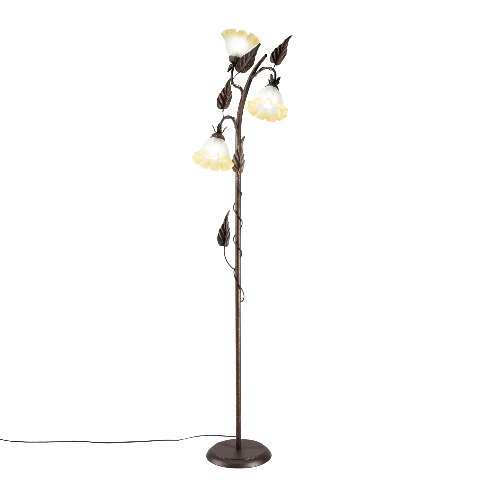 TRISTANO floor lamp in brown metal with three glass diffusers