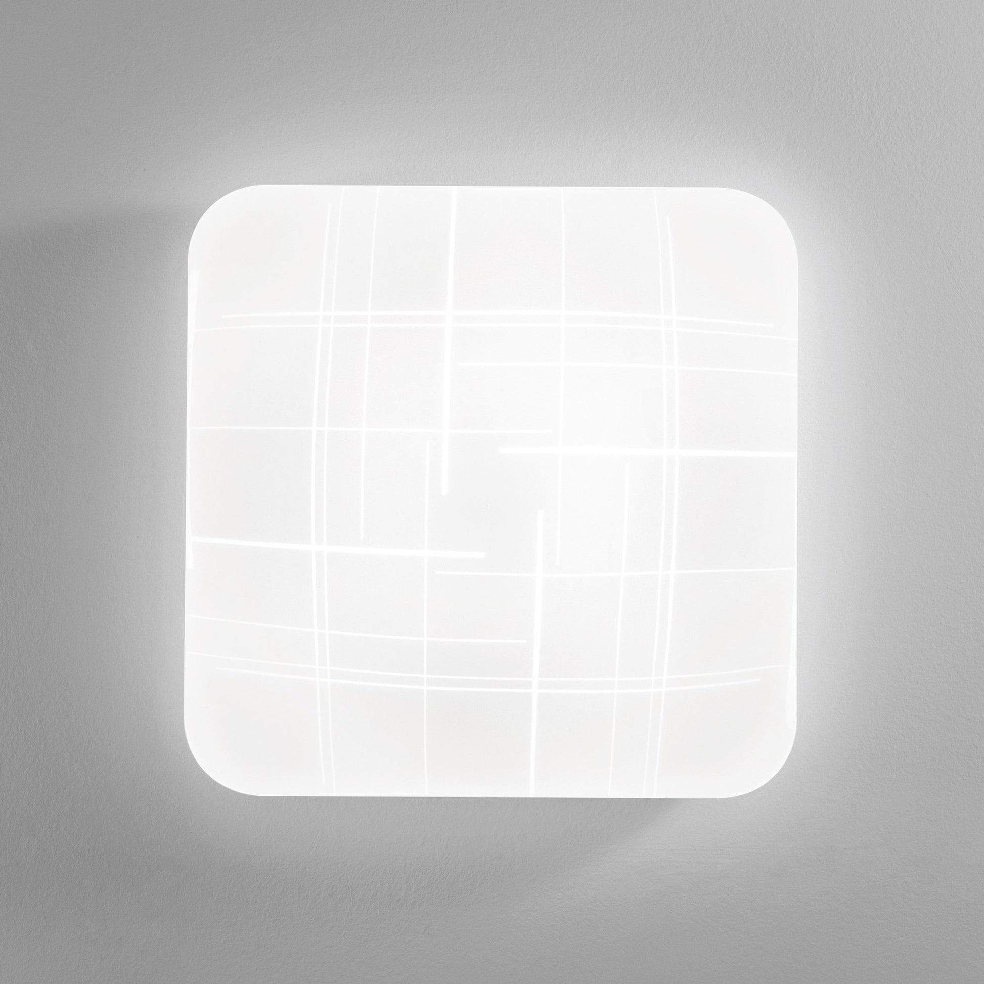 Plafoniera LED Trygo in vetro bianca - grande - Foto sfondo grigio