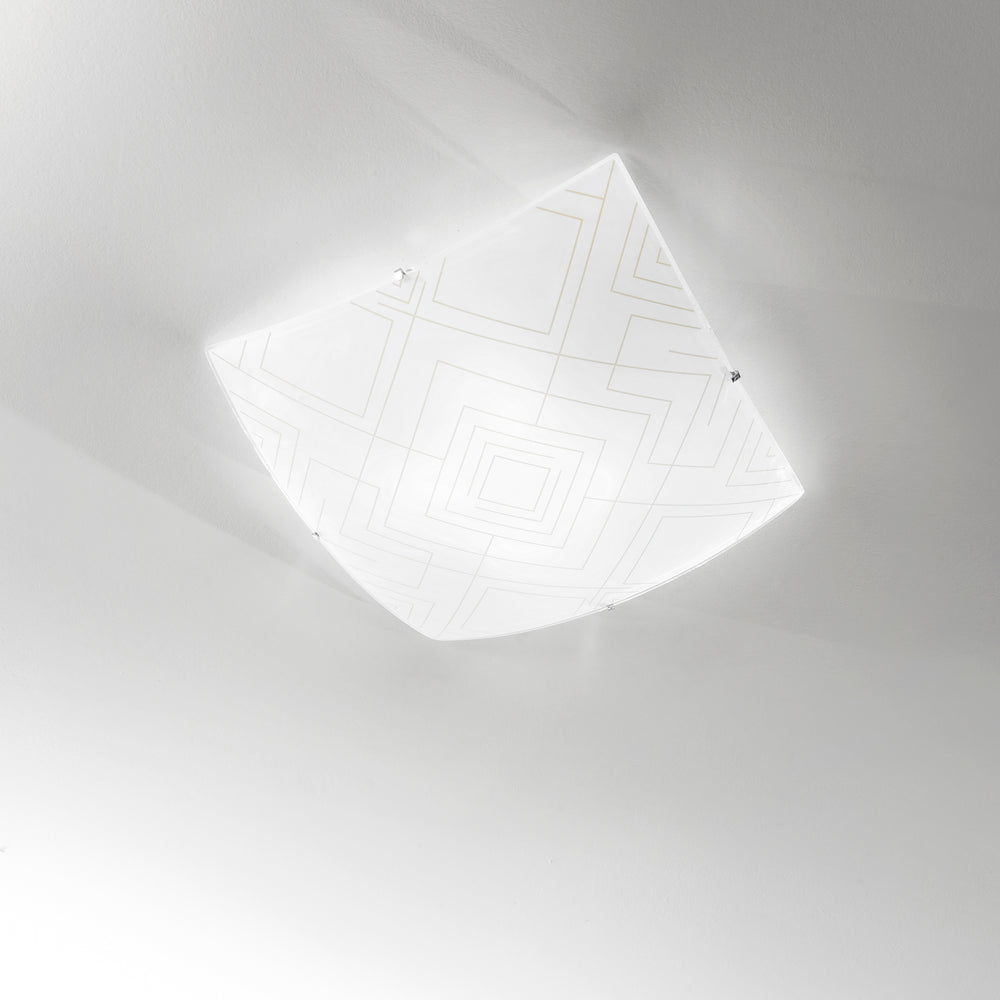 Plafoniera VECTOR in vetro bianco lucido con decoro grigio